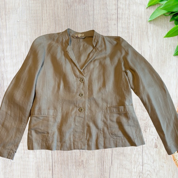 Eileen Fisher Womens Jacket Size PM 100% Linen Beige Coastal Grandmother Organic - Picture 1 of 7